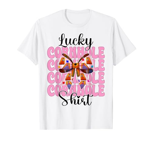 Lucky Cornhole Shirt Cornhole Player Sitzsack Mädchen Mama T-Shirt von Womens Pink Coquette Bow Cornhole Player Gifts