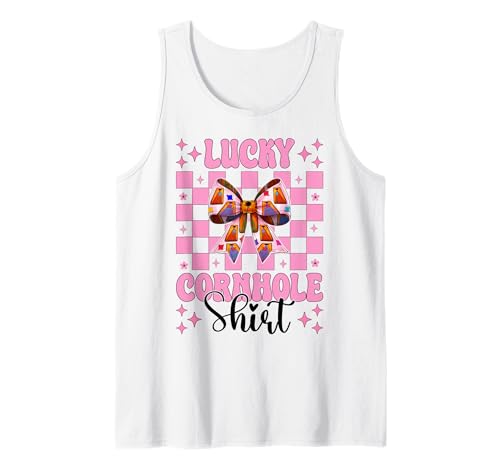 Lucky Cornhole Shirt Cornhole Player Sitzsack Mädchen Mama Tank Top von Womens Pink Coquette Bow Cornhole Player Gifts