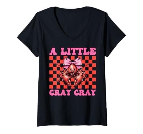 Damen A Little Cray Crayfish Crayfish Girl Mama Kokette Bogen T-Shirt mit V-Ausschnitt von Womens Pink Coquette Bow Crawfish Crayfish Gifts