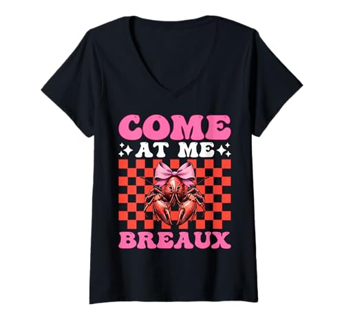 Damen Komm auf Mich Breaux Crayfish Crayfish Girl Mama Coquette Bow T-Shirt mit V-Ausschnitt von Womens Pink Coquette Bow Crawfish Crayfish Gifts