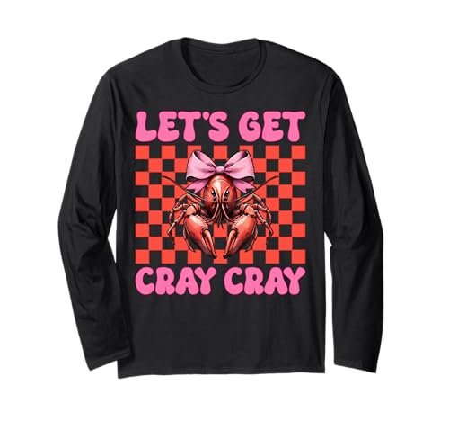 Holen wir Uns Cray Crayfish Crayfish Girl Mom Coquette Bow Langarmshirt von Womens Pink Coquette Bow Crawfish Crayfish Gifts