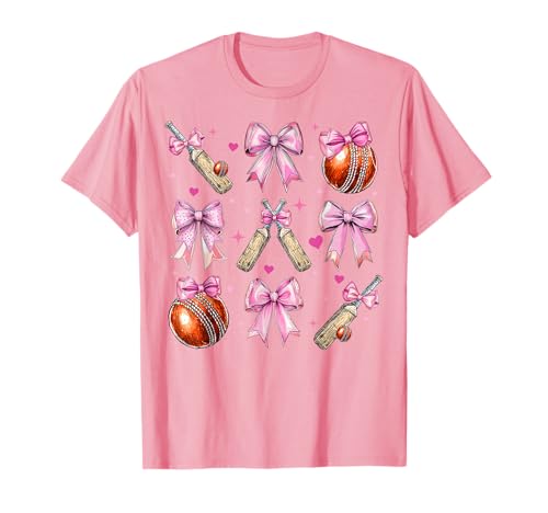 Cricketschläger Ball Mädchen Kokette Schleife Rosa Mama T-Shirt von Womens Pink Coquette Bow Cricket Player Gifts
