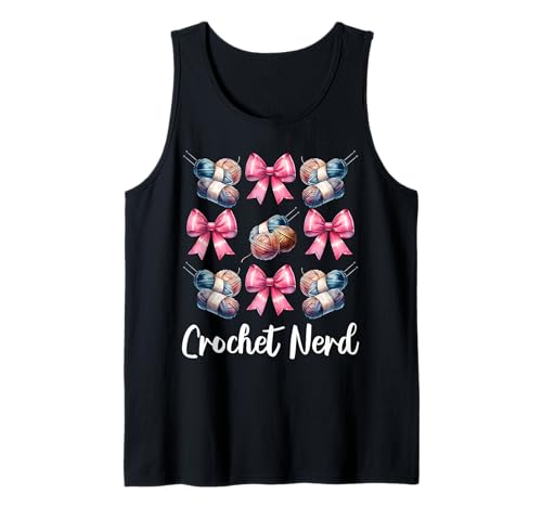 Crochet Nerd Häkeln Häkeln Strickgarn Mädchen Mama Tank Top von Womens Pink Coquette Bow Crocheting Crochet Gifts