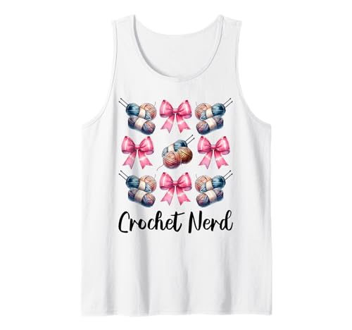 Crochet Nerd Häkeln Häkeln Strickgarn Mädchen Mama Tank Top von Womens Pink Coquette Bow Crocheting Crochet Gifts