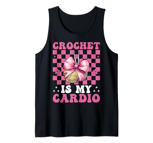 Crochet is My Cardio Häkelgarn für Mädchen Tank Top von Womens Pink Coquette Bow Crocheting Crochet Gifts
