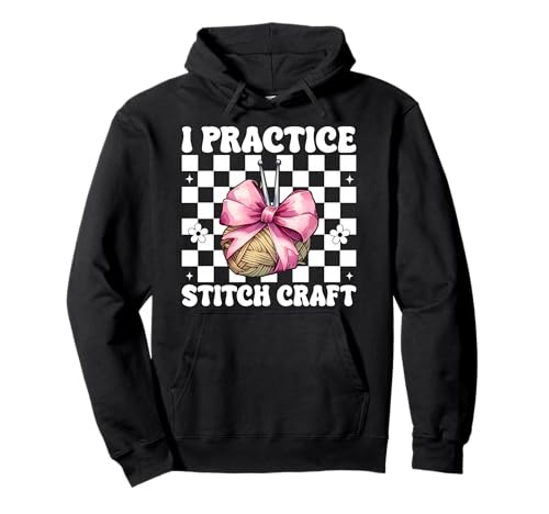 Ich übe Stitch Craft Häkeln Häkeln Stricken Mädchen Pullover Hoodie von Womens Pink Coquette Bow Crocheting Crochet Gifts