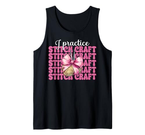 Ich übe Stitch Craft Häkeln Häkeln Stricken Mädchen Tank Top von Womens Pink Coquette Bow Crocheting Crochet Gifts
