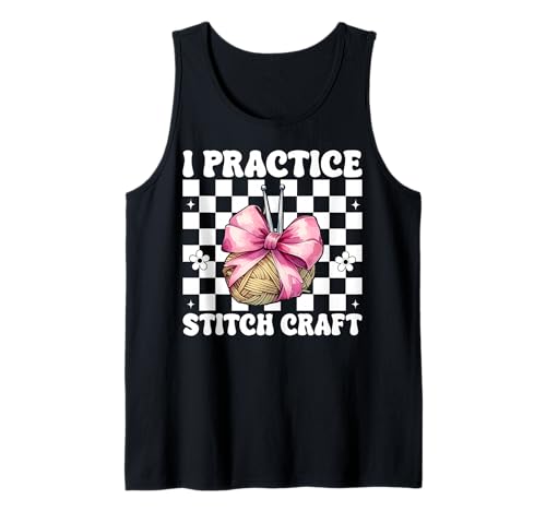 Ich übe Stitch Craft Häkeln Häkeln Stricken Mädchen Tank Top von Womens Pink Coquette Bow Crocheting Crochet Gifts