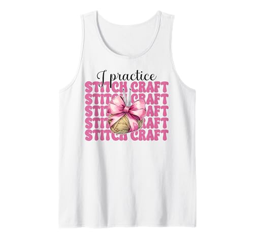 Ich übe Stitch Craft Häkeln Häkeln Stricken Mädchen Tank Top von Womens Pink Coquette Bow Crocheting Crochet Gifts