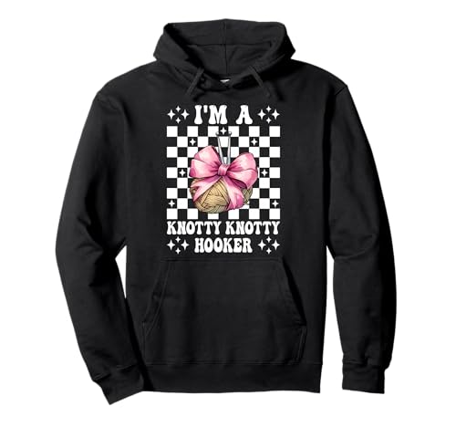 Knotty Knotty Hooker Häkeln Häkeln Stricken Mädchen Mama Pullover Hoodie von Womens Pink Coquette Bow Crocheting Crochet Gifts