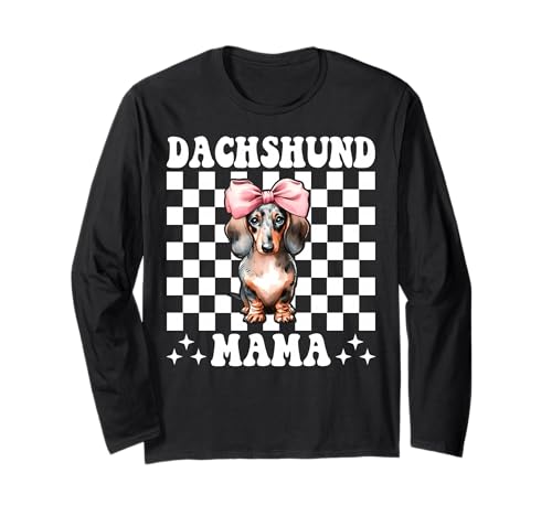 Dackel Mama Dackel Mama Doxie Muttertag Kokette Schleife Langarmshirt Dackel Mama Dackel Mama Doxie Muttertag Kokette Schleife Langarmshirt von Womens Pink Coquette Bow Dachshund Dog Gifts