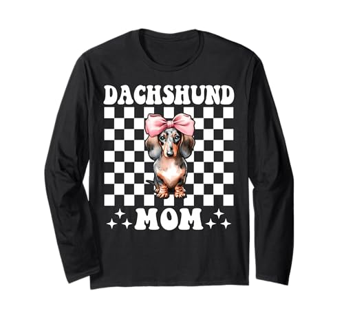 Dackel Mama Dackel Mama Doxie Muttertag Kokette Schleife Langarmshirt Dackel Mama Dackel Mama Doxie Muttertag Kokette Schleife Langarmshirt von Womens Pink Coquette Bow Dachshund Dog Gifts