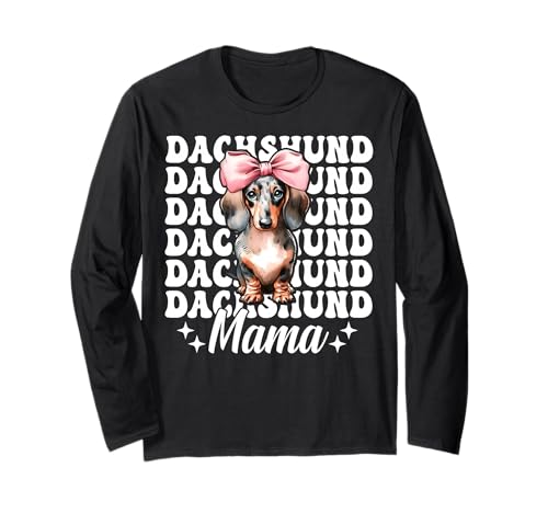 Dackel Mama Dackel Mama Doxie Muttertag Kokette Schleife Langarmshirt von Womens Pink Coquette Bow Dachshund Dog Gifts
