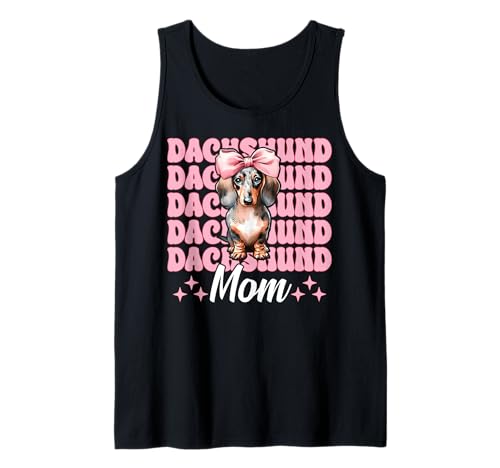 Dackel Mama Dackel Mama Doxie Muttertag Kokette Schleife Tank Top Dackel Mama Dackel Mama Doxie Muttertag Kokette Schleife Tank Top von Womens Pink Coquette Bow Dachshund Dog Gifts