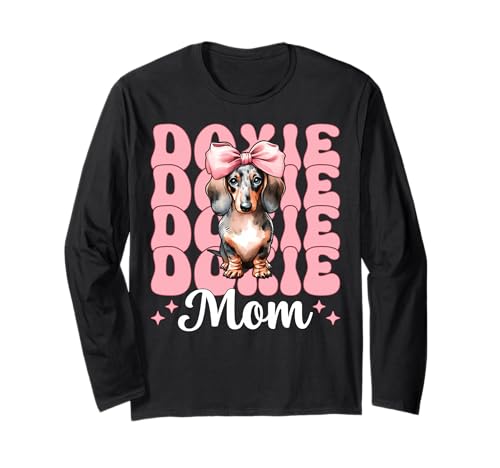 Doxie Mom Dackel Mama Hund Muttertag Kokette Schleife Langarmshirt Doxie Mom Dackel Mama Hund Muttertag Kokette Schleife Langarmshirt von Womens Pink Coquette Bow Dachshund Dog Gifts