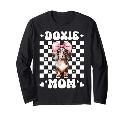 Doxie Mom Dackel Mama Hund Muttertag Kokette Schleife Langarmshirt Doxie Mom Dackel Mama Hund Muttertag Kokette Schleife Langarmshirt von Womens Pink Coquette Bow Dachshund Dog Gifts