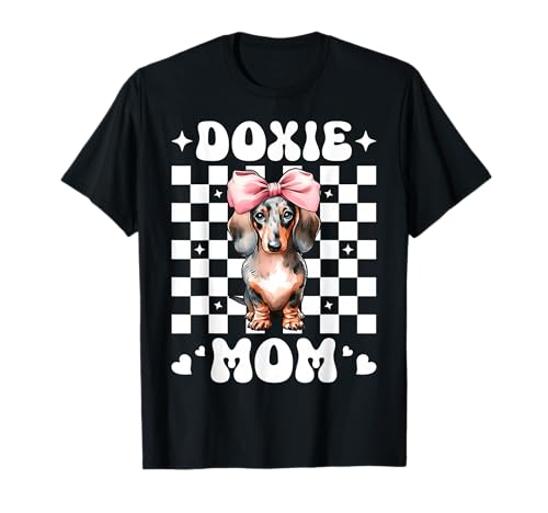 Doxie Mom Dackel Mama Hund Muttertag Kokette Schleife T-Shirt von Womens Pink Coquette Bow Dachshund Dog Gifts