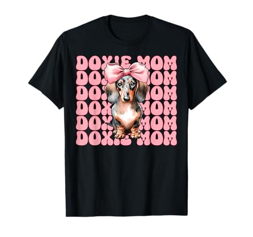 Doxie Mom Dackel Mama Hund Muttertag Kokette Schleife T-Shirt Doxie Mom Dackel Mama Hund Muttertag Kokette Schleife T-Shirt von Womens Pink Coquette Bow Dachshund Dog Gifts