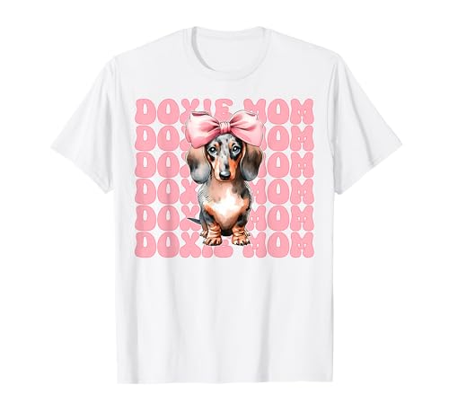 Doxie Mom Dackel Mama Hund Muttertag Kokette Schleife T-Shirt Doxie Mom Dackel Mama Hund Muttertag Kokette Schleife T-Shirt von Womens Pink Coquette Bow Dachshund Dog Gifts