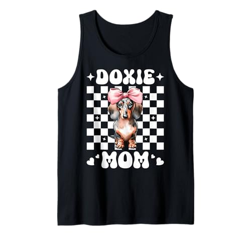 Doxie Mom Dackel Mama Hund Muttertag Kokette Schleife Tank Top Doxie Mom Dackel Mama Hund Muttertag Kokette Schleife Tank Top von Womens Pink Coquette Bow Dachshund Dog Gifts