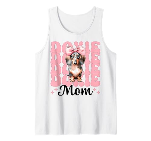 Doxie Mom Dackel Mama Hund Muttertag Kokette Schleife Tank Top Doxie Mom Dackel Mama Hund Muttertag Kokette Schleife Tank Top von Womens Pink Coquette Bow Dachshund Dog Gifts