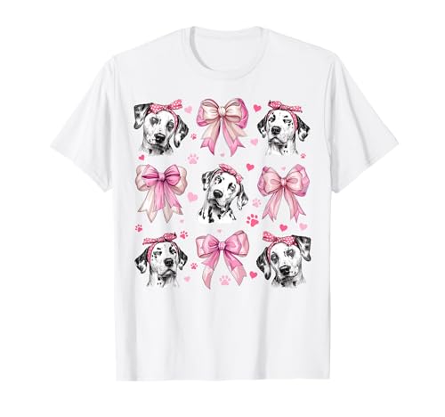 Dalmatiner Hund Mama Mädchen Kokette Schleife Rosa T-Shirt von Womens Pink Coquette Bow Dalmatian Dog Gifts