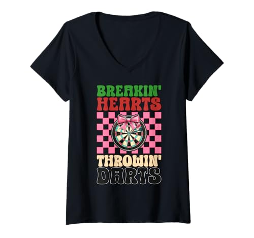 Damen Breakin' Hearts Throwin' Darts Dartscheibe Dart Girl Coquette T-Shirt mit V-Ausschnitt Damen Breakin' Hearts Throwin' Darts Dartscheibe Dart Girl Coquette T-Shirt mit V-Ausschnitt von Womens Pink Coquette Bow Darts Dartboard Gifts