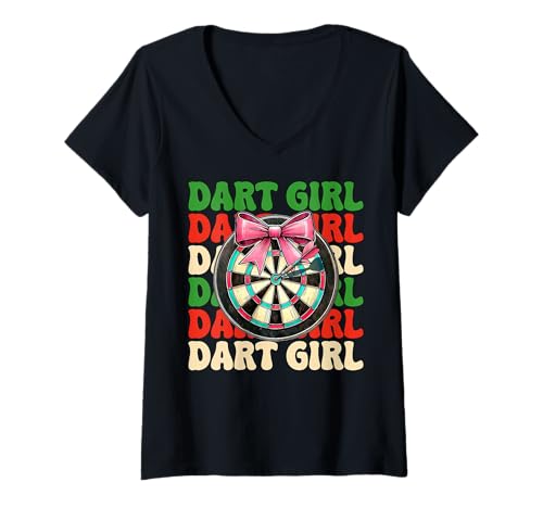 Damen Dart Girl Darts Dartscheibe Pink Coquette Bow T-Shirt mit V-Ausschnitt Damen Dart Girl Darts Dartscheibe Pink Coquette Bow T-Shirt mit V-Ausschnitt von Womens Pink Coquette Bow Darts Dartboard Gifts