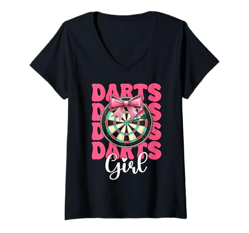 Damen Dart Girl Darts Dartscheibe Pink Coquette Bow T-Shirt mit V-Ausschnitt Damen Dart Girl Darts Dartscheibe Pink Coquette Bow T-Shirt mit V-Ausschnitt von Womens Pink Coquette Bow Darts Dartboard Gifts