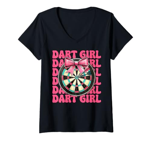 Damen Dart Girl Darts Dartscheibe Pink Coquette Bow T-Shirt mit V-Ausschnitt Damen Dart Girl Darts Dartscheibe Pink Coquette Bow T-Shirt mit V-Ausschnitt von Womens Pink Coquette Bow Darts Dartboard Gifts