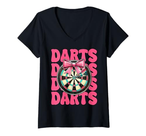 Damen Darts Dartscheibe Dart Girl Mom Coquette Bow T-Shirt mit V-Ausschnitt Damen Darts Dartscheibe Dart Girl Mom Coquette Bow T-Shirt mit V-Ausschnitt von Womens Pink Coquette Bow Darts Dartboard Gifts