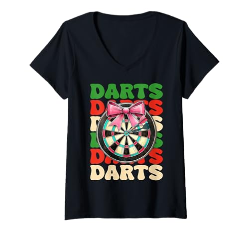Damen Darts Dartscheibe Dart Girl Mom Coquette Bow T-Shirt mit V-Ausschnitt Damen Darts Dartscheibe Dart Girl Mom Coquette Bow T-Shirt mit V-Ausschnitt von Womens Pink Coquette Bow Darts Dartboard Gifts