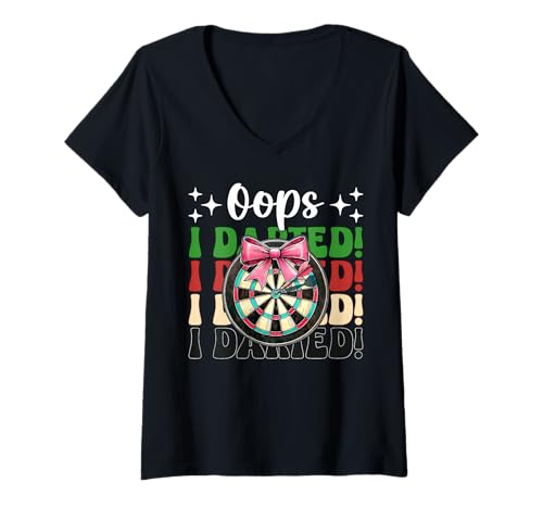 Damen Oops, I Darted! Darts Dartscheibe Dart Girl Mom Coquette Bow T-Shirt mit V-Ausschnitt Damen Oops, I Darted! Darts Dartscheibe Dart Girl Mom Coquette Bow T-Shirt mit V-Ausschnitt von Womens Pink Coquette Bow Darts Dartboard Gifts