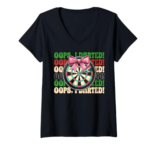 Damen Oops, I Darted! Darts Dartscheibe Dart Girl Mom Coquette Bow T-Shirt mit V-Ausschnitt Damen Oops, I Darted! Darts Dartscheibe Dart Girl Mom Coquette Bow T-Shirt mit V-Ausschnitt von Womens Pink Coquette Bow Darts Dartboard Gifts