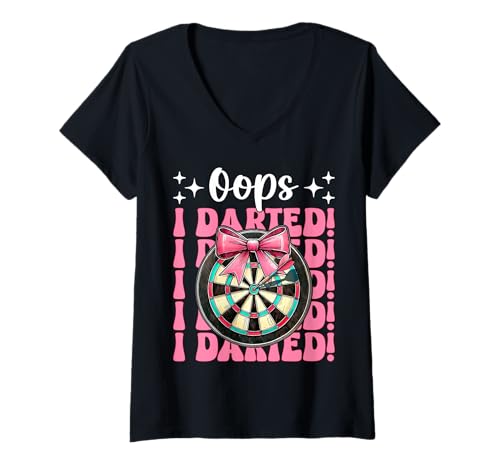 Damen Oops, I Darted! Darts Dartscheibe Dart Girl Mom Coquette Bow T-Shirt mit V-Ausschnitt Damen Oops, I Darted! Darts Dartscheibe Dart Girl Mom Coquette Bow T-Shirt mit V-Ausschnitt von Womens Pink Coquette Bow Darts Dartboard Gifts