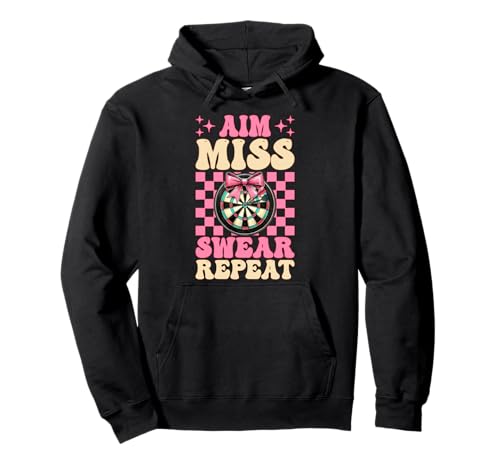 Darts Dartscheibe Dart Girl Mom Coquette Aim Miss Swear Repeat Pullover Hoodie von Womens Pink Coquette Bow Darts Dartboard Gifts