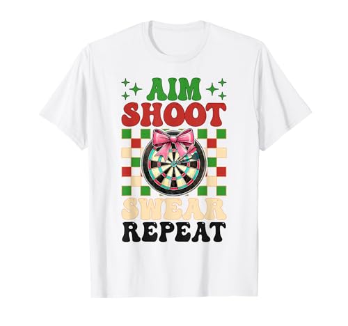 Darts Dartscheibe Dart Girl Mom Coquette Aim Miss Swear Repeat T-Shirt von Womens Pink Coquette Bow Darts Dartboard Gifts