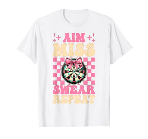 Darts Dartscheibe Dart Girl Mom Coquette Aim Miss Swear Repeat T-Shirt Darts Dartscheibe Dart Girl Mom Coquette Aim Miss Swear Repeat T-Shirt von Womens Pink Coquette Bow Darts Dartboard Gifts