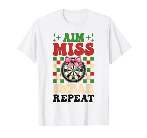 Darts Dartscheibe Dart Girl Mom Coquette Aim Miss Swear Repeat T-Shirt Darts Dartscheibe Dart Girl Mom Coquette Aim Miss Swear Repeat T-Shirt von Womens Pink Coquette Bow Darts Dartboard Gifts