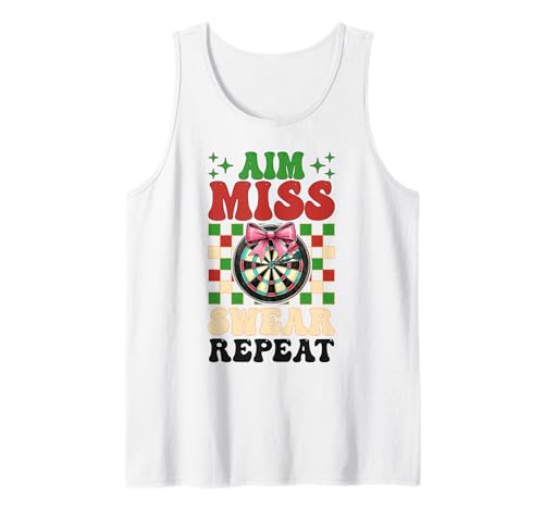 Darts Dartscheibe Dart Girl Mom Coquette Aim Miss Swear Repeat Tank Top von Womens Pink Coquette Bow Darts Dartboard Gifts