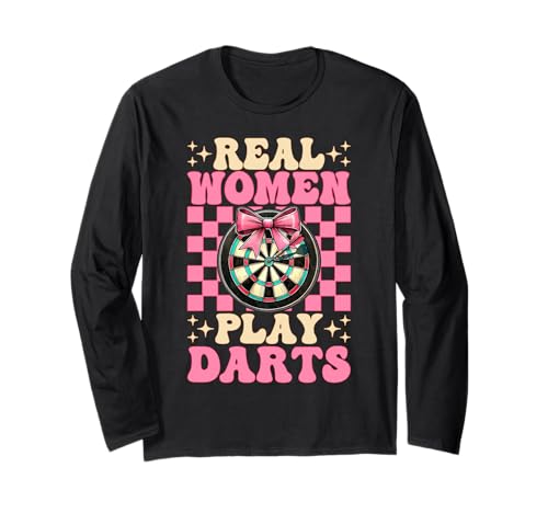 Real Women Play Darts Dartscheibe Dart Girl Mom Coquette Bow Langarmshirt Real Women Play Darts Dartscheibe Dart Girl Mom Coquette Bow Langarmshirt von Womens Pink Coquette Bow Darts Dartboard Gifts
