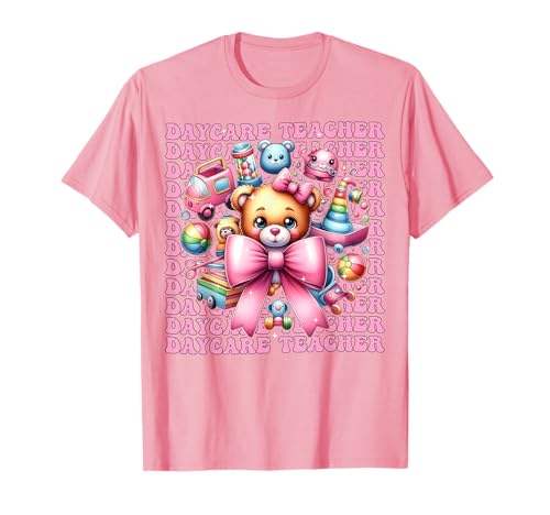 Kindertagesstätte Lehrerin Kinderbetreuung Mädchen Kokette Schleife T-Shirt von Womens Pink Coquette Bow Daycare Teacher Gifts