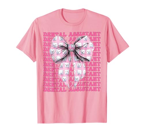 Zahnarzthelferin Dentalhygienikerin Zahnarzt Mädchen Kokette Bogen T-Shirt von Womens Pink Coquette Bow Dental Assistant Gifts
