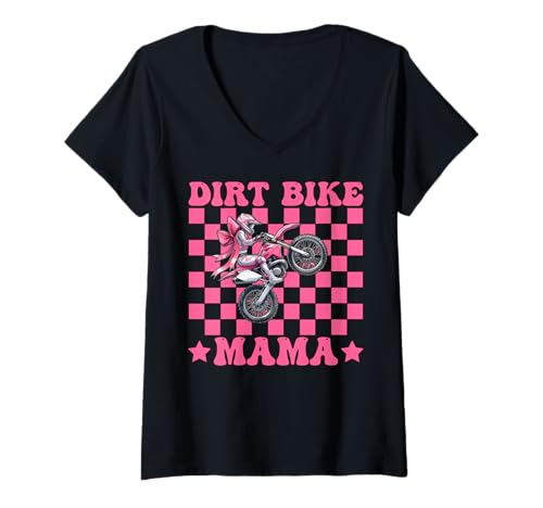 Damen Dirt Bike Mama Mom Motocross Dirt Biking Muttertag T-Shirt mit V-Ausschnitt Damen Dirt Bike Mama Mom Motocross Dirt Biking Muttertag T-Shirt mit V-Ausschnitt von Womens Pink Coquette Bow Dirt Bike Motocross Gifts