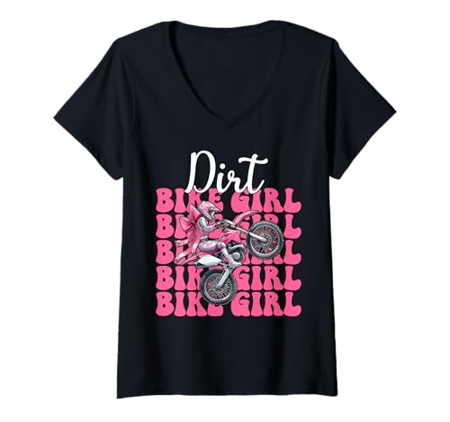 Damen Dirtbike für Mädchen, Motocross, Dirtbike, Coquette Bow T-Shirt mit V-Ausschnitt von Womens Pink Coquette Bow Dirt Bike Motocross Gifts