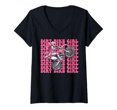 Damen Dirtbike für Mädchen, Motocross, Dirtbike, Coquette Bow T-Shirt mit V-Ausschnitt von Womens Pink Coquette Bow Dirt Bike Motocross Gifts