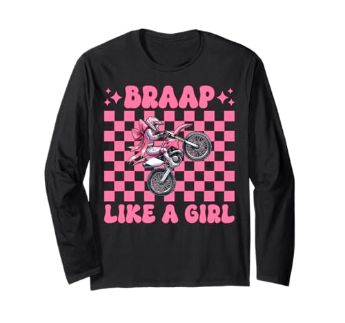 Dirt Bike Girl Motocross Dirt Biking Braap Wie EIN Mädchen Langarmshirt von Womens Pink Coquette Bow Dirt Bike Motocross Gifts