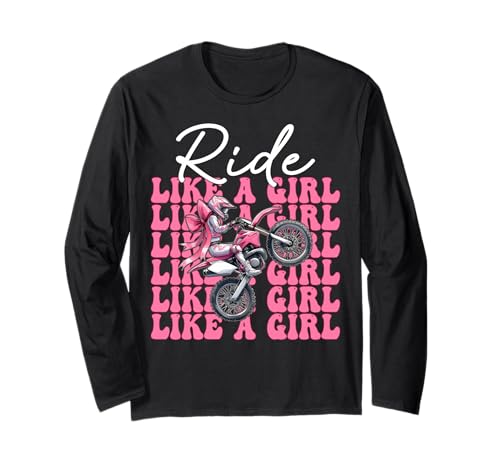 Dirt Bike Girl Motocross Dirtbike-Fahrt wie EIN Mädchen Langarmshirt von Womens Pink Coquette Bow Dirt Bike Motocross Gifts