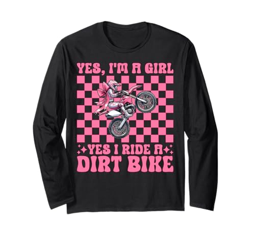 Ich Bin EIN Mädchen Ja, ich fahre EIN Dirtbike Motocross Dirt Biking Langarmshirt von Womens Pink Coquette Bow Dirt Bike Motocross Gifts