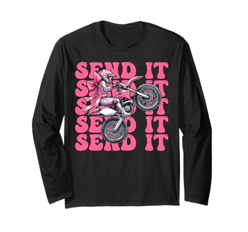 Send It Dirt Bike Coquette Bow für Mädchen, Motocross, Dirtbike Langarmshirt von Womens Pink Coquette Bow Dirt Bike Motocross Gifts